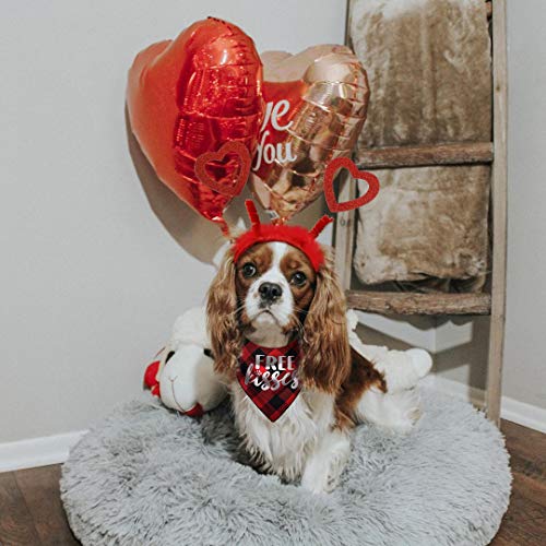 Valentines Day Dog Costume, Red Heart Headband And Buffalo Plaid Pet Bandana #TOP2