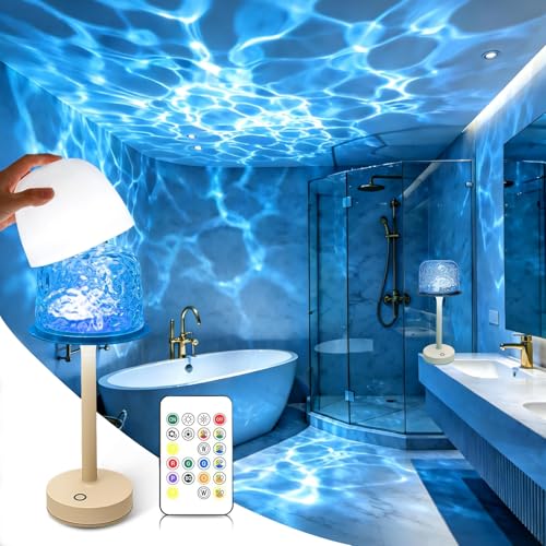 praclife Waterproof Shower Lamp 16 Colors Dynamic Wave Projector Lights Rechargeable Cordless RGB Mood Light Supports Romote and Touch Control for Bathroom Spa Bedroom Camping
