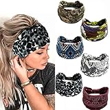 6 Stück Stirnbänder Damen Frauen Breites Haarband Boho Blumendruck Leopard Knot Elastische Lauf Yoga Kopfwickel Haarbänder Mehrfarbig