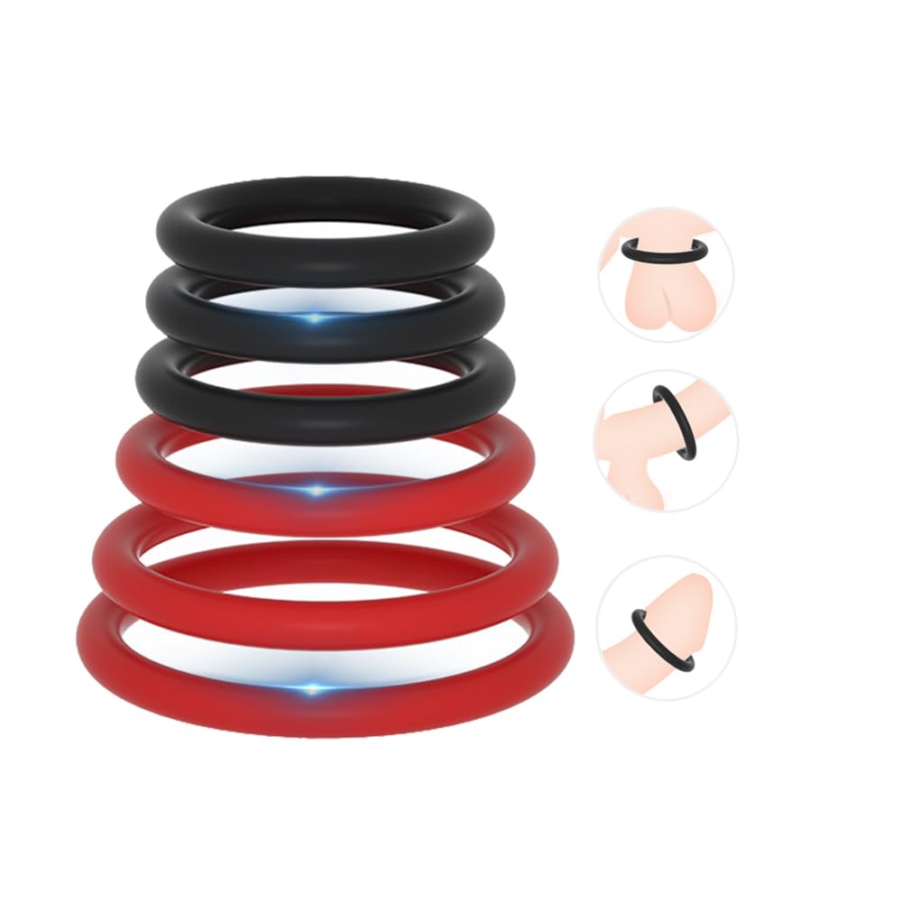 Male Cock Ring Set Penis Ring Set Multi-Colored Cockring Cock Sexual Stimulation Device with 6 Sizes for Adult
