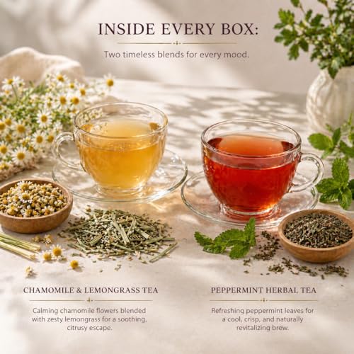Image of Sancha Tea Boutique, Meadows Collection, Tea Gift Box, Caffeine-Free Herbal Tisanes, Pure Peppermint & Chamomile, 50g x 2 Loose Leaf Herbal Teas