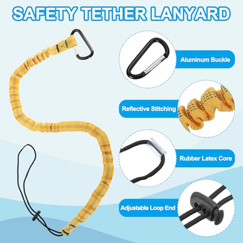 Image of MECCANIXITY Retractable Tool Lanyard 3.6ft with Single Aluminum Buckle and Adjustable Loop End, Maximum Weight Limit 10KG / 22lb, Safety Fall Protection Tools Leash, Yellow 3 Pack