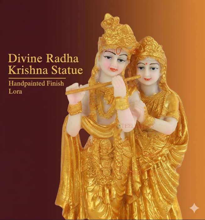 Image of Resin Radha Krishna Idol Premium Golden Finish Handcrafted Divine Murti for Home Mandir Pooja Room Spiritual Decor and Gifting