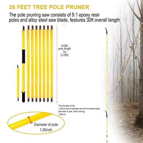 Image of 30 Feet Tree Pole Pruner, Durable Tree Trimmers Handle, Manual Branches Trimmer for Garden Tools Loppers Hand Pole Saws Extendable Height with Knives and Storage Pocket