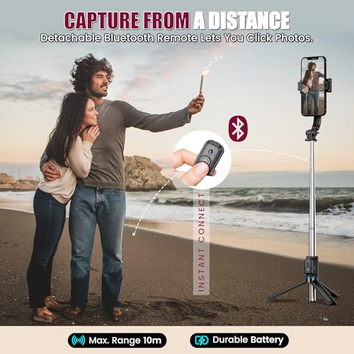 Image of WeCool Selfie Stick Tripod with 6sec Telescopic Pole -Extendable Upto 42 inch,360Rotational Detachable Mobile Holder with Wireless Remote for Photoshoot & Vlogging, Compatible with iPhone & Android