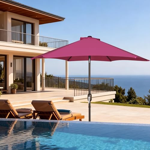 Image of Blissun 7.5 ft Patio Umbrella, Yard Umbrella, Outdoor Market Umbrella with Push Button Tilt Crank, Fuchsia