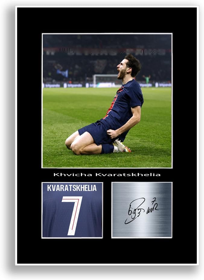 LJW Prints Poster photo dédicacée du joueur de football Khvicha Kvaratskhelia 2025-2026 pour les fans et les supporters du PSG