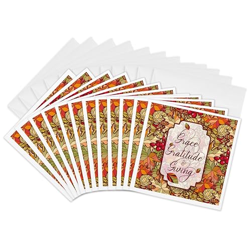 Cartes de vœux Thanksgiving 3dRose lot 12 correspondance automne carré