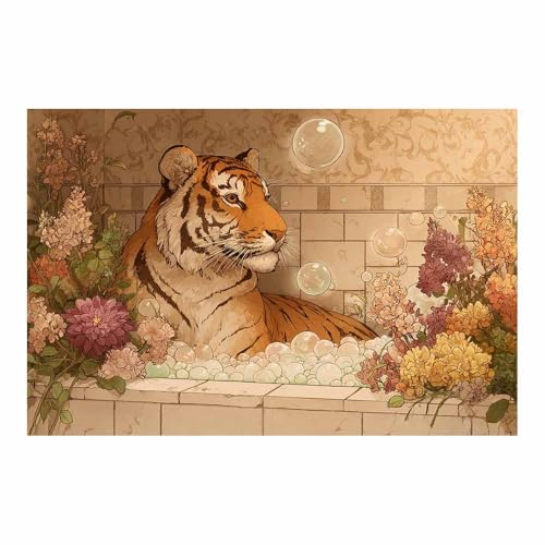 Peinture sur toile tigre marron 70x100cm pour déco de salon moderne