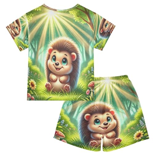 Hedgehog Flower Pajama Set Short Sleeve Summer Pajamas Sleepwear Nightwear Set Cotton 5Y2