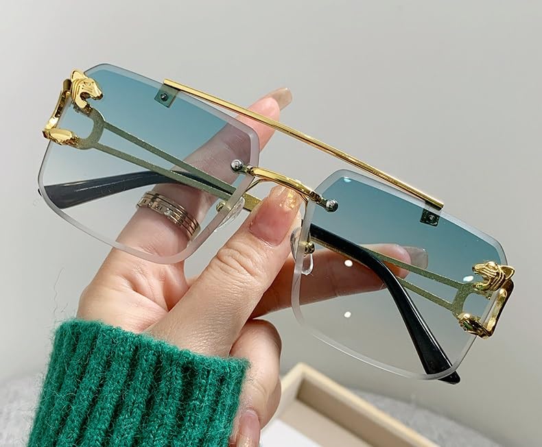 Image of Rimless Sunglasses for Men and women Fashion Square Tinted Shades Frameless Lens Metal Rectangle Glasses UV400