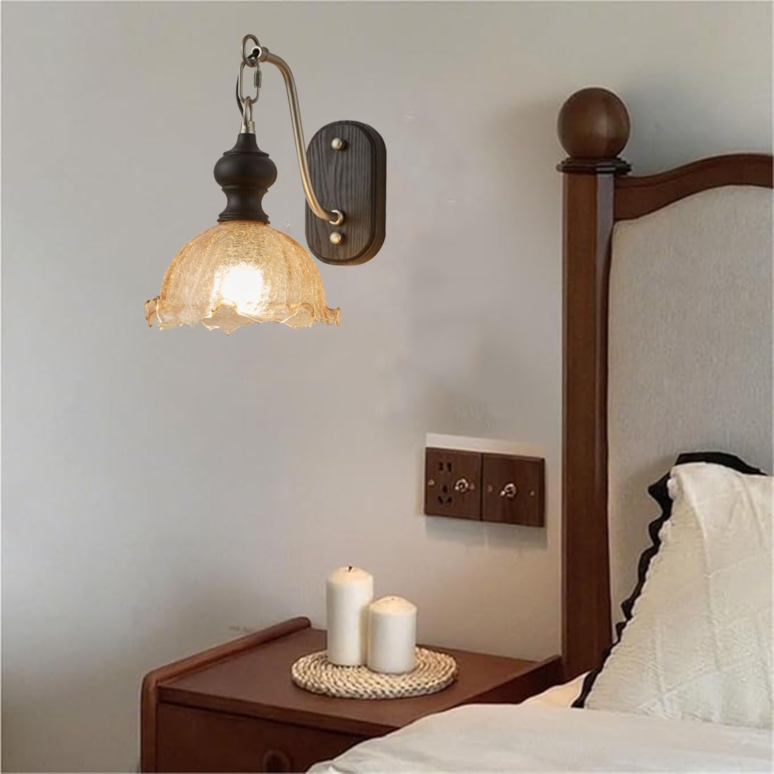 Lampada da parete moderna in vetro a forma di fiore, stile retrò, applique industriali per interni, ideale per camere da letto, comodini, soggiorni, verande, ingressi e sale da pranzo (nera)