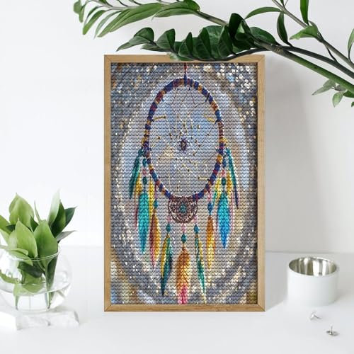Cuadro de diamantes de imitación redondos con diseño de atrapasueños 7