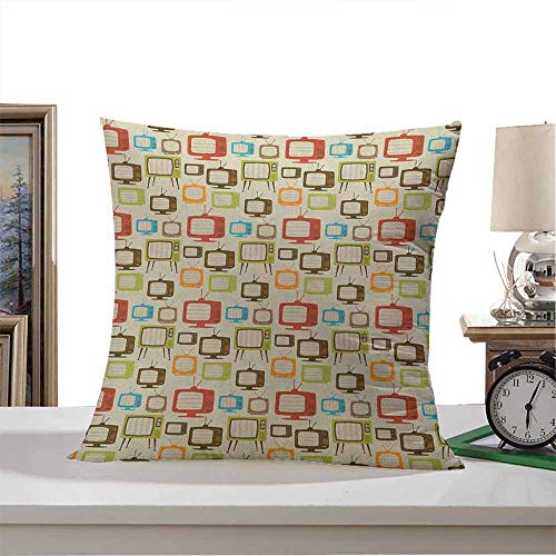 ZWARRT Bed Pillows Vintage,Old Televisions Pattern in Retro Colors Antenna Electronics Entertainment Nostalgic