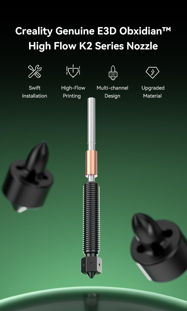Creality E3D Obsidian głowica dyszy o wysokim przepływie 0,4 mm do serii K2, system szybkiej wymiany, wielokanałowa konstrukcja, aktualizacja materiału