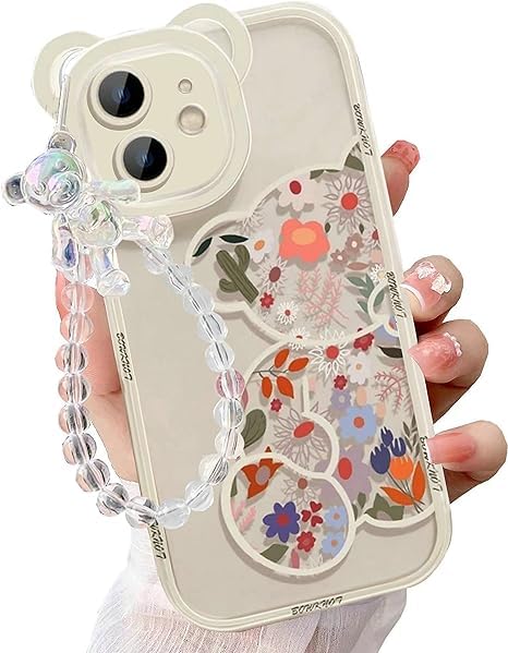 ZEKAROULApple Phone Case, Suitable for The High-end Feel Apple Series Floral Bear+crystal Drawstring Phone Case Fairy Style (iPhone12)