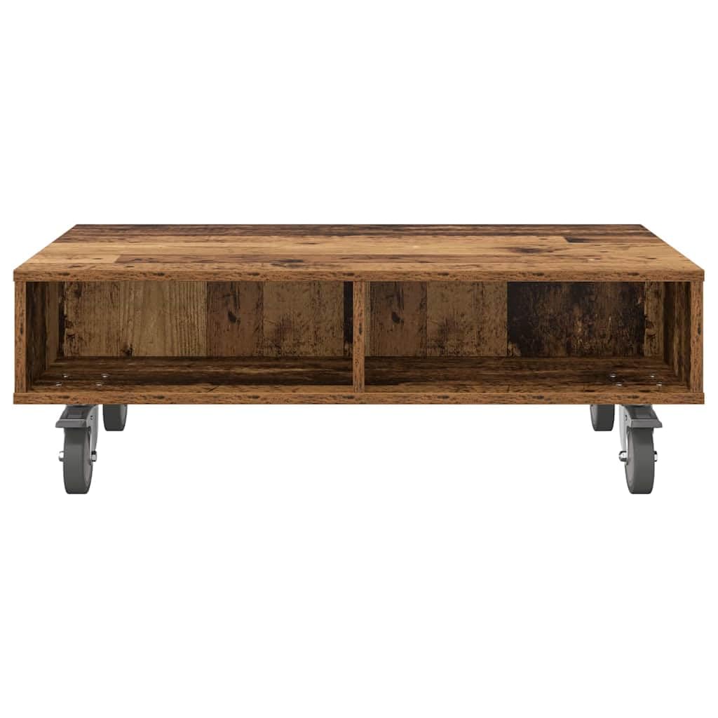 Tavolino con ruote, in legno anticato, 90 x 50 x 30 cm, versatile, comodino, tavolino da divano o tavolino portaoggetti per soggiorno, camera da letto, corridoio, balcone, salvaspazio