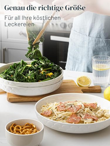 DOWAN 25,4 cm Pastaschalen, 1500ml/54oz Große Servierschalen, Weiß Teller für Party/Pasta/Salat/Suppe, Keramikschale, Flache Schale… – Ansicht 4