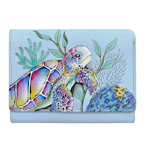 Anuschka Women's Hand-Painted Genuine Leather RFID Blocking Small Flap French Wallet
