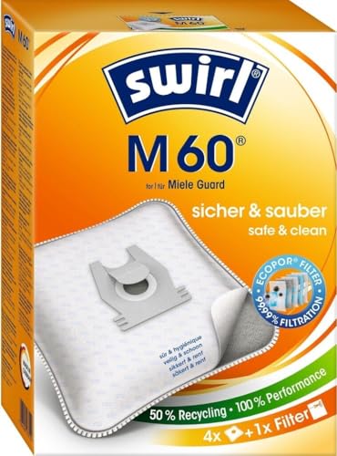 12 Original Swirl M60 Staubsaugerbeutel kompatibel mit Staubsauger Miele Guard L1, M1, S1, TU, CO, S8380