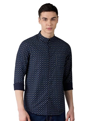 Image of Amazon Brand - Symbol Men Cotton Casual Printed Shirt| Mandarin Collar | Regular Fit | Printed | Full Sleeve | Available in Plus Sizes