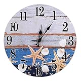 UKCOCO Geräuschlose Wanduhr Strandhausstil Holz Nautische Heimdeko Schlafzimmer Wohnzimmer