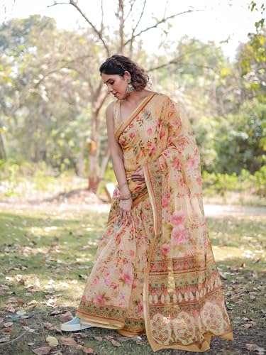 Image of MIRCHI FASHION Saree for Woman Organza Floral Printed | Lightweight Elegant Traditional Sari with Matching Blouse Piece