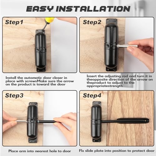 Gisafai 4 Sets Automatic Door Closer, Spring Door Closer Heavy Duty Self Closing Hinges, Convert Hinged to Self Closing Automatic Opener and Closer for Gate Garage Safety(Black) - Thumbnail 4