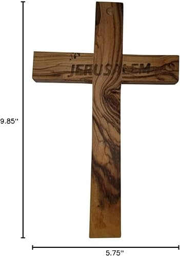 Miniatura 5 de Bethlehem Gifts TM Cruz de pared de Jesús Nazaret tallada a mano de madera de olivo (5 pulgadas)