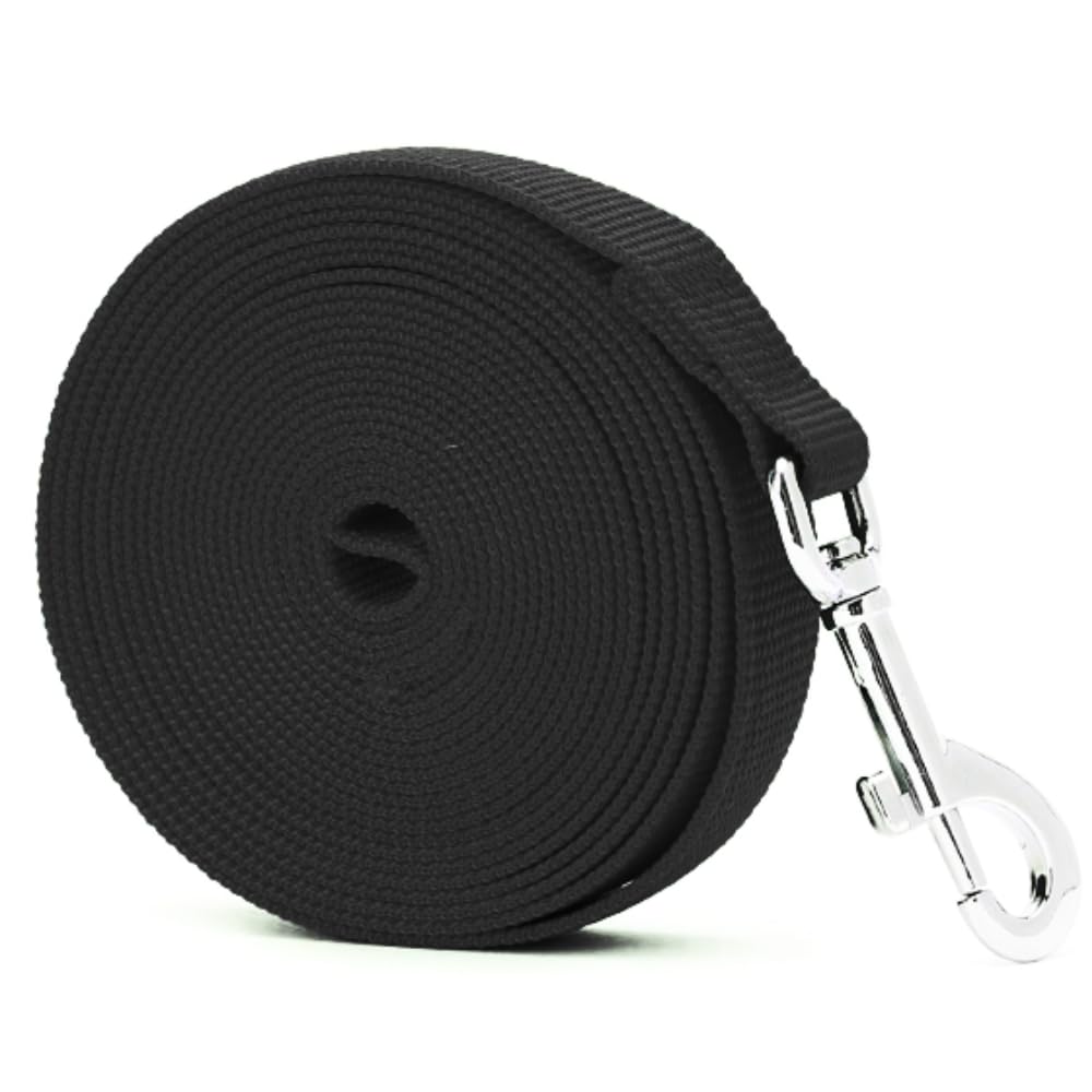 Extra long leads for dog training Strong dog long line Large Recall Line dog leads for large medium small dogs Puppy Recall Pet Walking Obedience Outdoor Play Heavy Duty (65ft (20 Metres), Black)