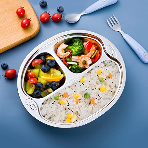 Soujoy 4 Pack Stainless Steel Divided Plate, 3 Sections Diet Control Dinner Plate thumb #5