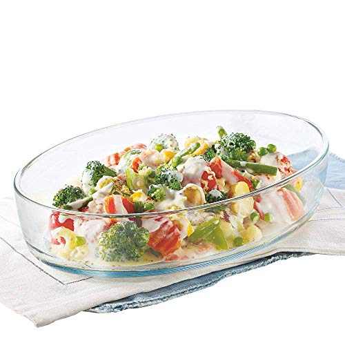 Borosil Baking & Serving Oval Shape Dish | Borosilicate Glass Bakeware and Serveware Tray | Microwave, Oven & Dishwasher Safe Bowl | Transparent Conta