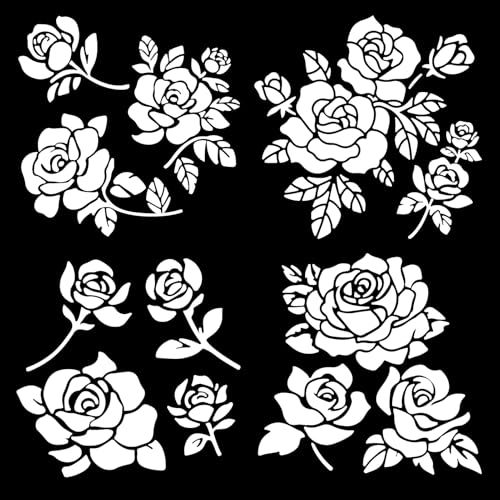 GORGECRAFT 4 Estilo de Calcomanía de Rosa para Auto Calcomanía Blanca Plateada para Ventana Calcomanías de Rosa para Auto Calcomanías Autoadhesivas Reflectantes Impermeables Calcomanías Calcomanía