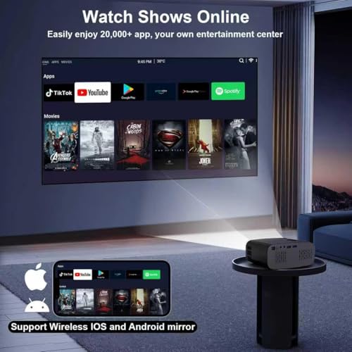 Image of Mini Projector with WiFi and Bluetooth,4K Smart 1080P Portable Outdoor Movie Proyector with Android 13 & Built-in Apps, Auto Vertical Keystone,Compatible with Phone /HDMI /TV Stick