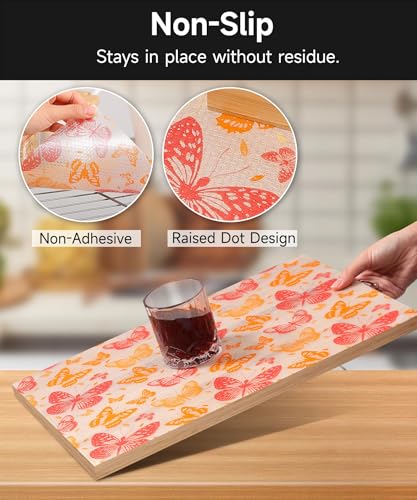 Cooyes Drawer & Shelf Liner, Waterproof Non-Adhesive Cabinet Liners Protect and Decorate Kitchen Cupboard and Bathroom Drawers, Easy to Cut & Install (Red Butterfly, 11.8" W x 118" L) — view 4