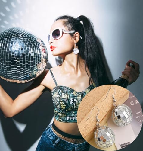 FIRAZIO 9 Pairs 70s Disco Ball Earrings Mirror Ball Earrings for Women 60s 70s Costume Accessories Halloween Earrings Disco Outfit Accessories2