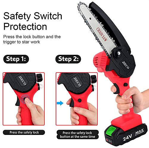 Mini kettingzaag met accu, mini-kettingzaag, accu kettingzaag met twee accu's en oplader, 24 V accu-kettingzaag… - Image 4