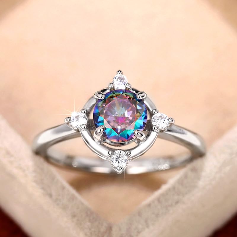 Bague en pierre précieuse naturelle arc-en-ciel de 5 carats taillée sur mesure