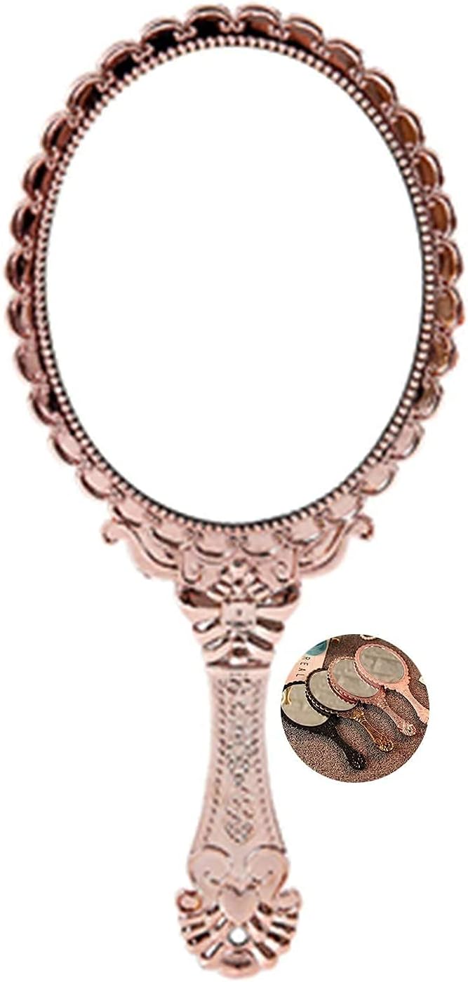Mirror Handheld Mirror Vintage Pattern Handle Makeup Mirror Hand Held Travel Mirrors Personal Cosmetic Mirror with Powder Mini Hand Mirror Creative Gifts