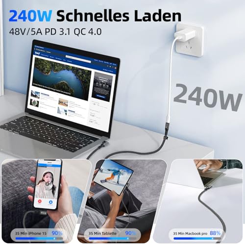 CAKOBLE Kabel przedłużający USB C, 20 Gbps 100W/5A kompatybilny z USB C 3.2/3.1/3.0, kabel 4K@60 Hz dla Dell XPS