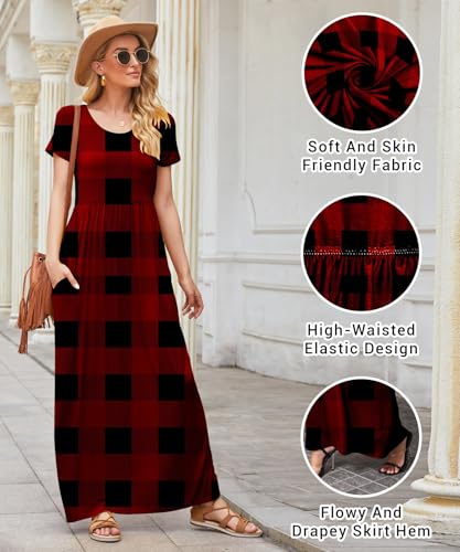 Image of EUOVMY Women's Short Sleeve Loose Plain Maxi Dresses Casual Vacation Long Dresses with Pockets