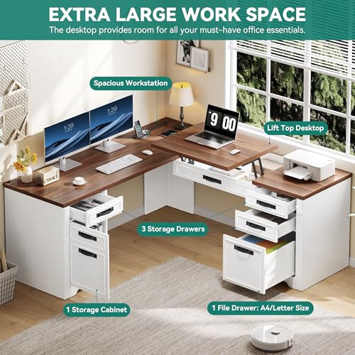 YITAHOME 60-Inch L Shaped Executive Desk with Lift Top, Power Outlets by YITAHOME - Used condition - Image 4