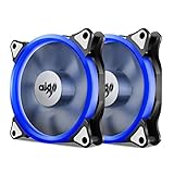 Aigo, Halo LED 120mm 12cm PC CPU Computer Case Cooling Neon Quite Clear Fan Mod 4 Pin/3 Pin (2 Pack Blue)
