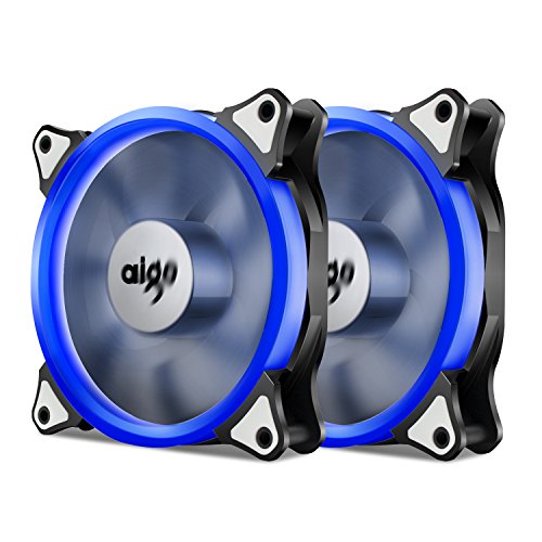 Aigo, Halo Ring LED 120mm 12cm PC CPU Computer Case Cooling Neon Quite Clear Fan Mod 4 Pin/3 Pin (120mm, 2 Pack Blue)