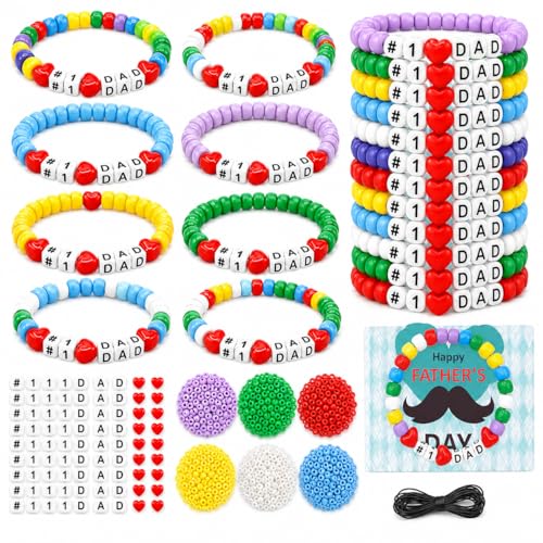 Cinrobiye 24 Pack Father Theme Bracelet Craft Kit, DIY Beaded Stretch Wristband Set with Alphabet & Heart Beads, Create Personalized “#1 DAD” Bracelets for Classroom Activity, Family & Party Events