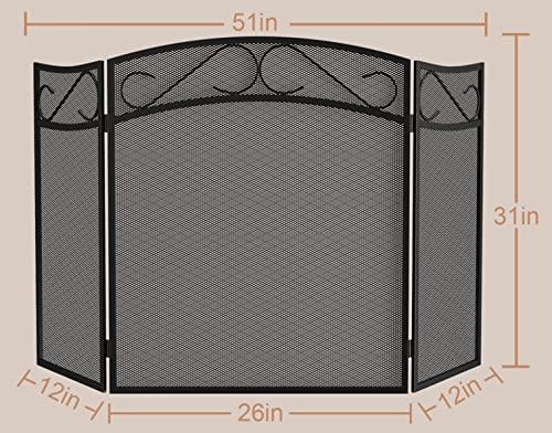 Fire Beauty Fireplace Screen for Wood Burning Fireplace Foldable 3 Panel Wrought Iron Fireplace Cover with Protective Mesh Fire Spark Guard for Indoor Outdoor Flat Guard Fire Screens Black(Large) by Fire Beauty - Image 5