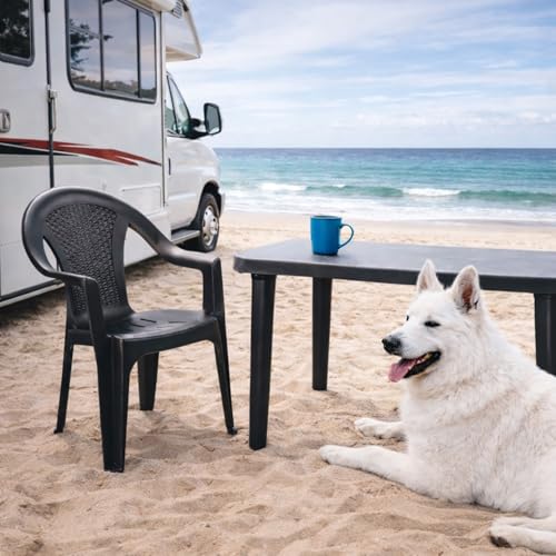 Mojawo Stapelstuhl Gartenstuhl Ischia Bistrostuhl Gartensessel stapelbar Rattan-Optik Balkonmöbel Gartenmöbel Anthrazit