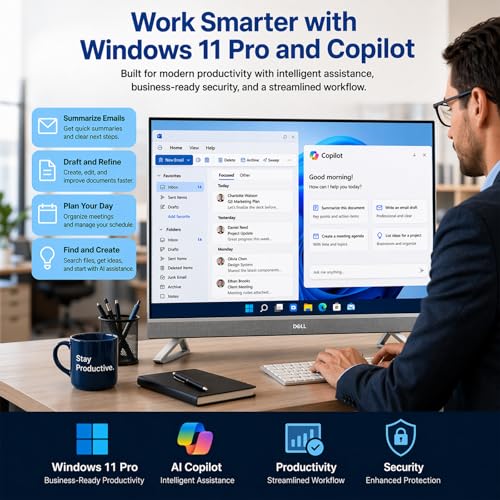 Image of Dell 27 Inch All-in-One Desktop, Intel Core 7 150U, 32GB DDR5 RAM, 1TB SSD, FHD Touch Display, NVIDIA GeForce MX570A, Wi-Fi 6E, Bluetooth 5.3, Windows 11 Pro, for Home Office, Work and Everyday Use