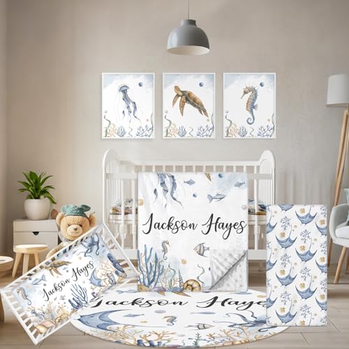 Terwex Custom Baby Crib Bedding Set, 5 Pcs Marine Animals