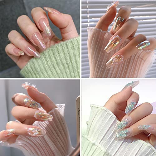 Holographic Crystal Nail Confetti Powder Color Change Flakes Paillette Chrome Nail Opal Powder Irregular Nail Art Green Glitter Colorful Fluorescent Sequins 4 Jars #TOP5